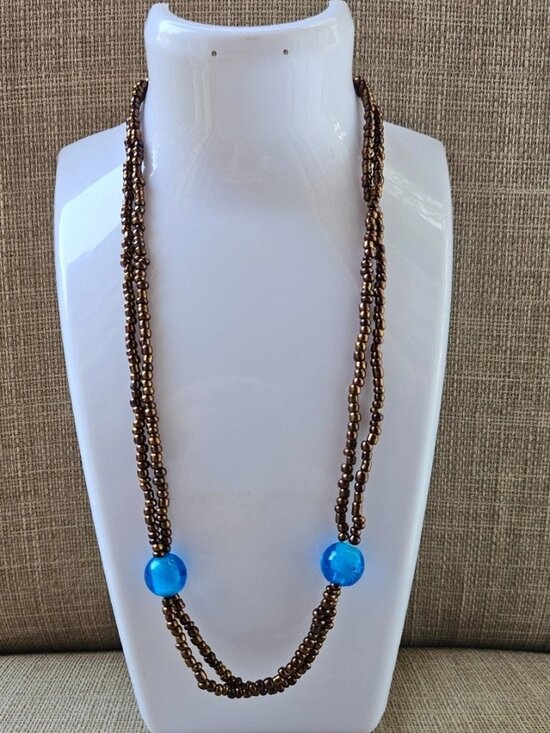 Jewelry - Vintage Necklace Brown Beaded Necklace Double Layered Fashion Jewelry Necklace
